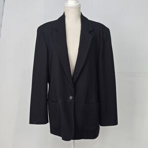 J. Crew Womens 14 Black Wool Blend Single Breasted Button Pockets Blazer Jacket